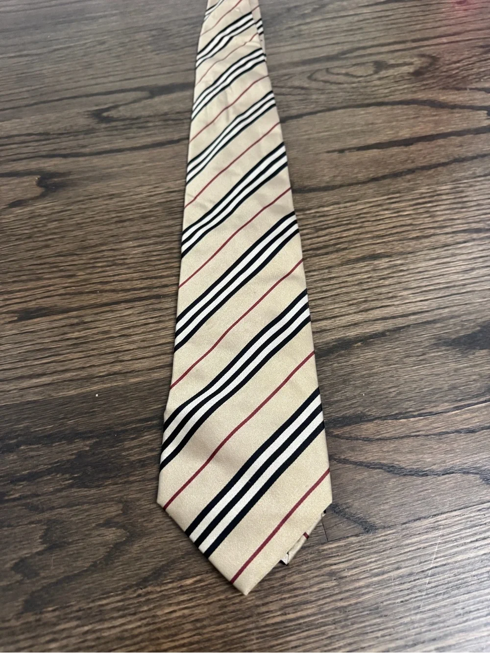 Burberry Beige Tie with Black and Red Diagonal Stripes